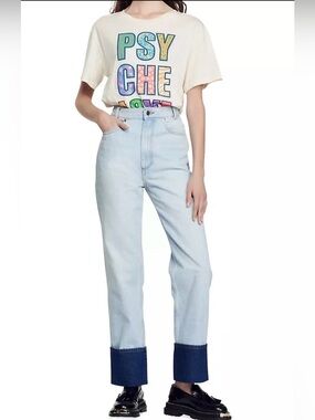 Sandro Paris Lord High-Rise Straight Leg Cuffed Jeans NWT Women’s  EU SZ 36